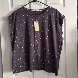 NEW Boden Women’s Faye Polka Dot Gold Jersey Ruffle Sleeve Top Size 16/18